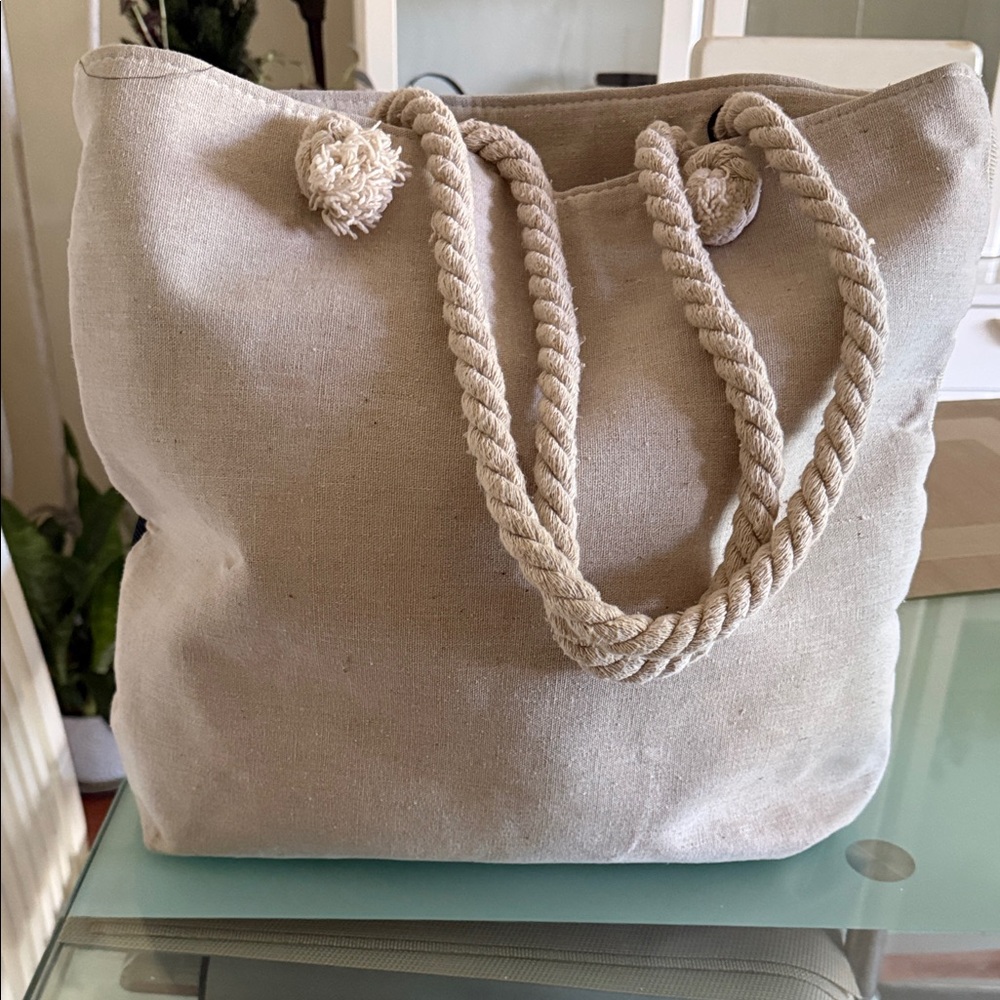 Neutral Canvas Rope-Handle Tote Bag - Picture 2 of 2